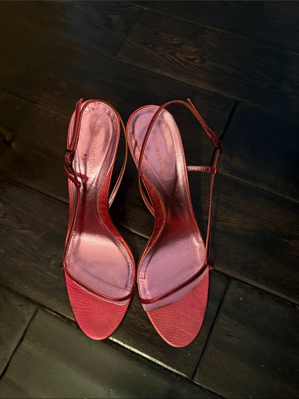 BCBGMAXAZRIA Slingback Strappy Heels in Metallic Fuschia Pink, SZ. 9.5 EUC